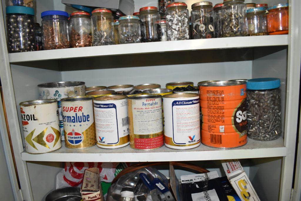 TWO DOOR METAL STORAGE CABINET WITH CONTENTS ON