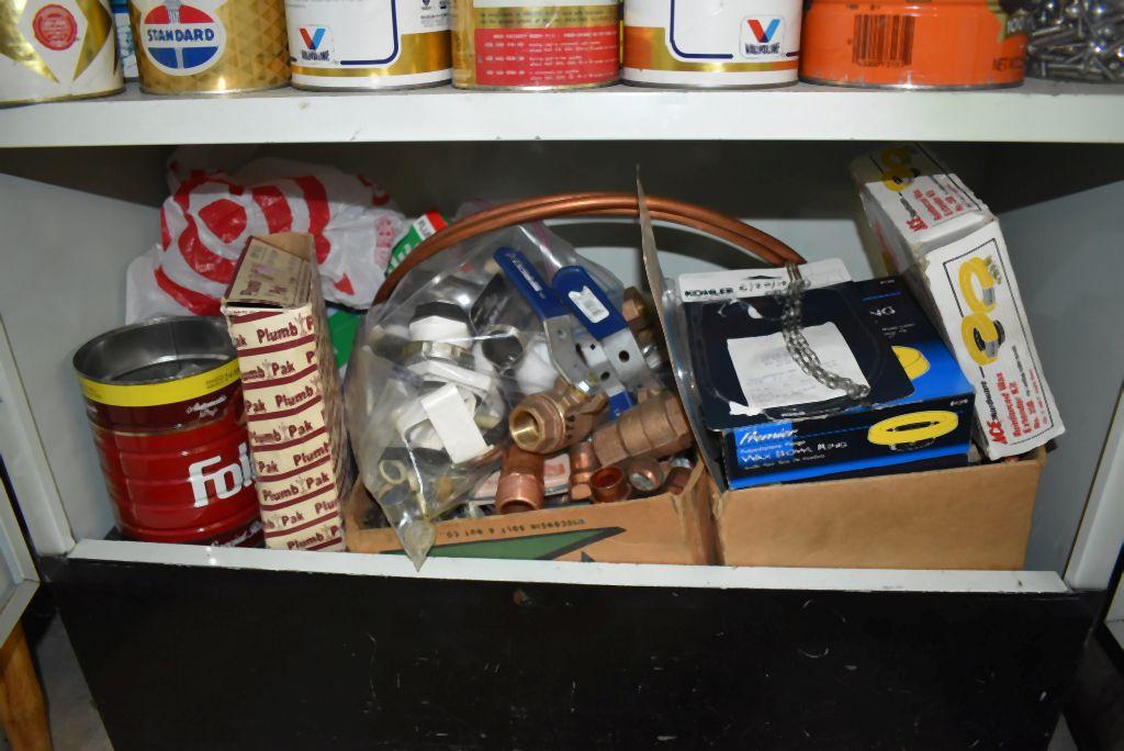 TWO DOOR METAL STORAGE CABINET WITH CONTENTS ON