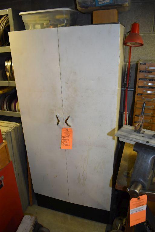 TWO DOOR METAL STORAGE CABINET WITH CONTENTS ON