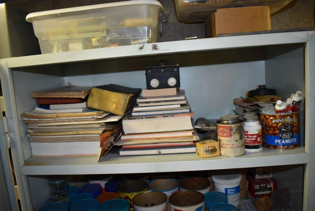 TWO DOOR METAL STORAGE CABINET WITH CONTENTS ON
