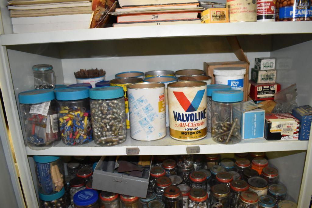 TWO DOOR METAL STORAGE CABINET WITH CONTENTS ON
