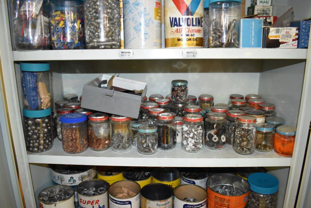 TWO DOOR METAL STORAGE CABINET WITH CONTENTS ON