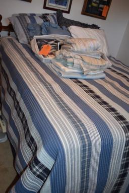 FULL BED FRAME, INCLUDES BEDDING, LINENS AND PILLOWS
