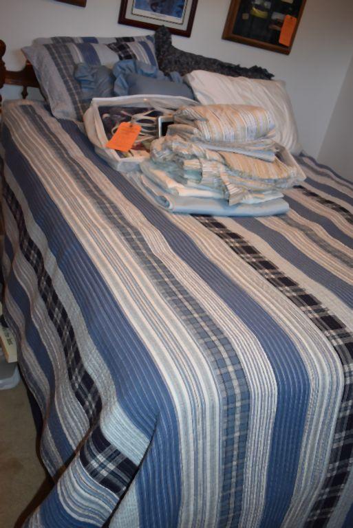FULL BED FRAME, INCLUDES BEDDING, LINENS AND PILLOWS
