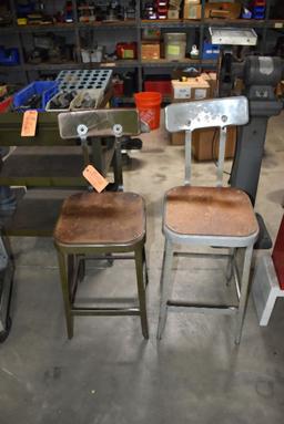 (2) INDUSTRIAL SHOP STOOLS WITH BACKS,