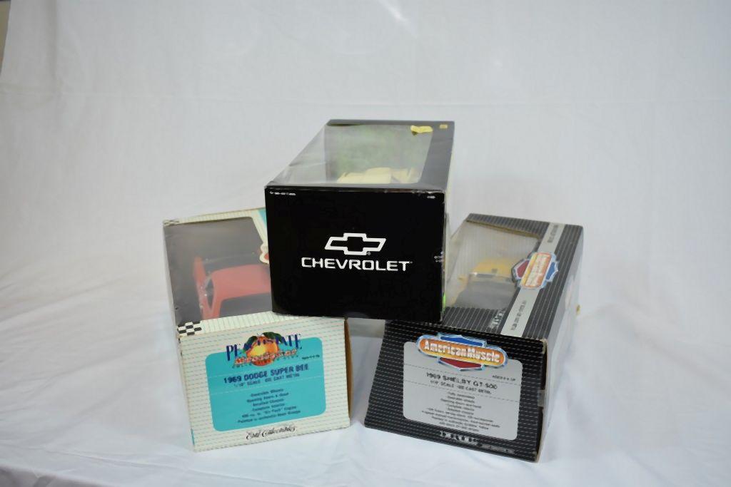 (3) 1/18" SCALE DIE CAST COLLECTORS CARS IN BOXES;