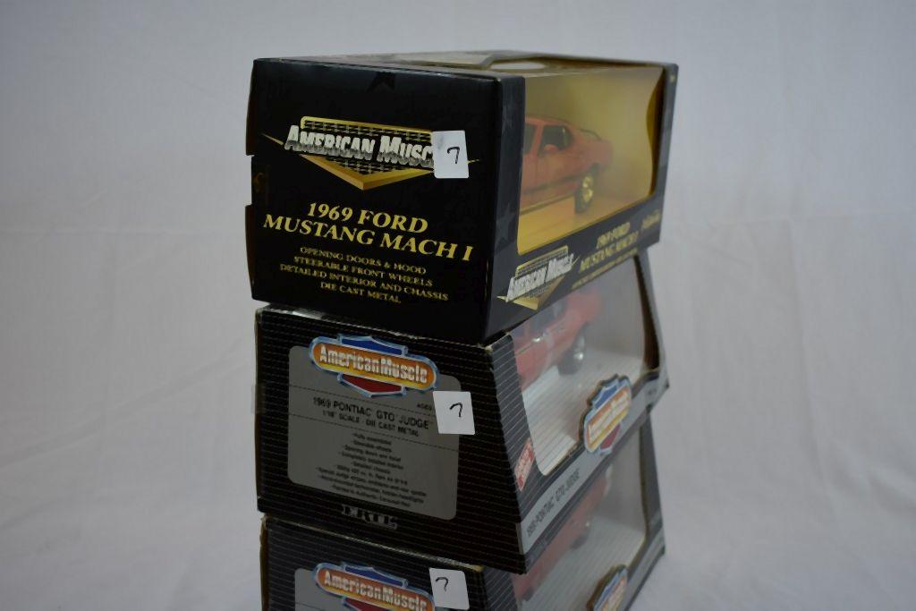 (3) 1/18" SCALE DIE CAST COLLECTORS CARS IN BOXES;