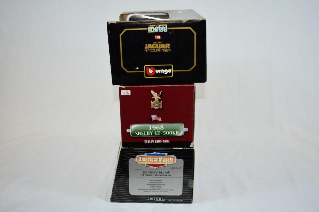 (3) 1/18" SCALE DIE CAST COLLECTORS CARS IN BOXES;