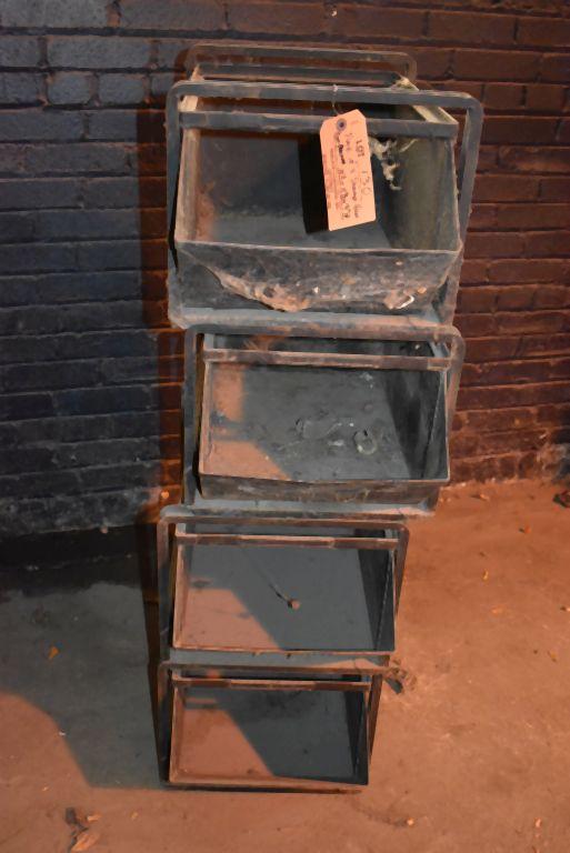 RACK OF FOUR STORAGE BINS, BINS MEASURE 16"L x 11"D x 9"H