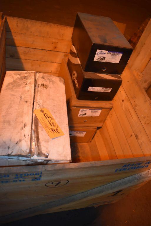 CRATE WITH MISC. TRUCK BRAKE CALIPERS AND SOME CORES