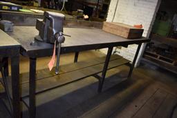 WORKBENCH WITH STEEL FRAME, WOOD TOP, INCLUDES