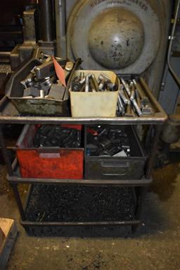 THREE TIER METAL CART WITH CONTENTS; PRIMARILY HOLD DOWNS