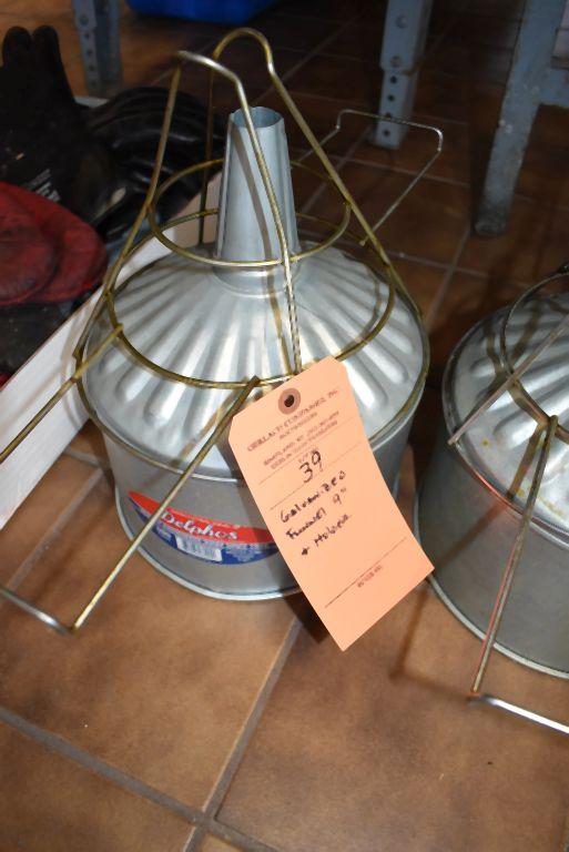 GALVANIZED FUNNEL, 9" AND HOLDER, BUILDING 2 KITCHEN