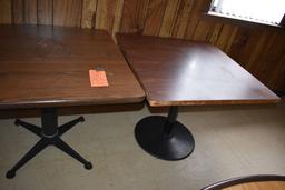 (2) SQUARE TABLES, WOOD TOP, METAL BASES, 3' x 3' x 30"H