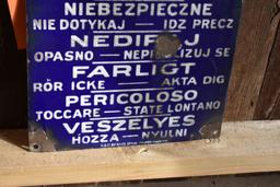 DANGER SIGN IN SIX LANGUAGES, DON'T TOUCH -