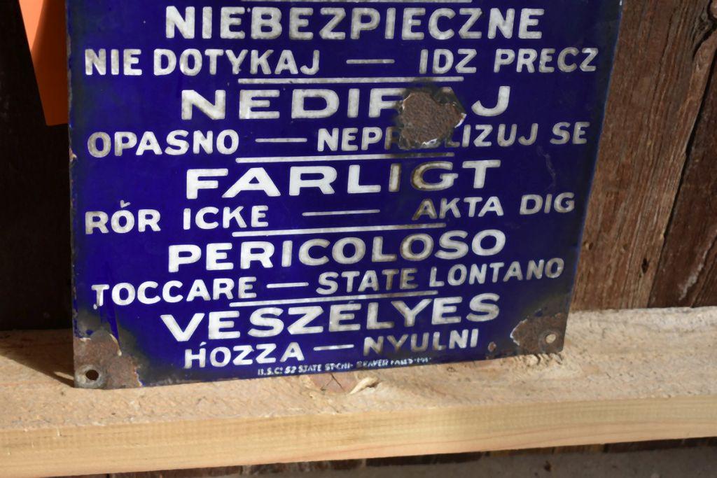 DANGER SIGN IN SIX LANGUAGES, DON'T TOUCH -