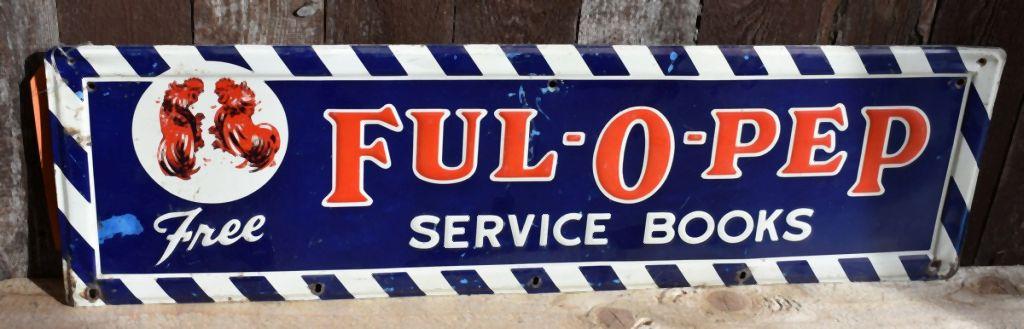 FUL-O-PEP SERVICE BOOKS METAL SIGN, 28"W x 8"H