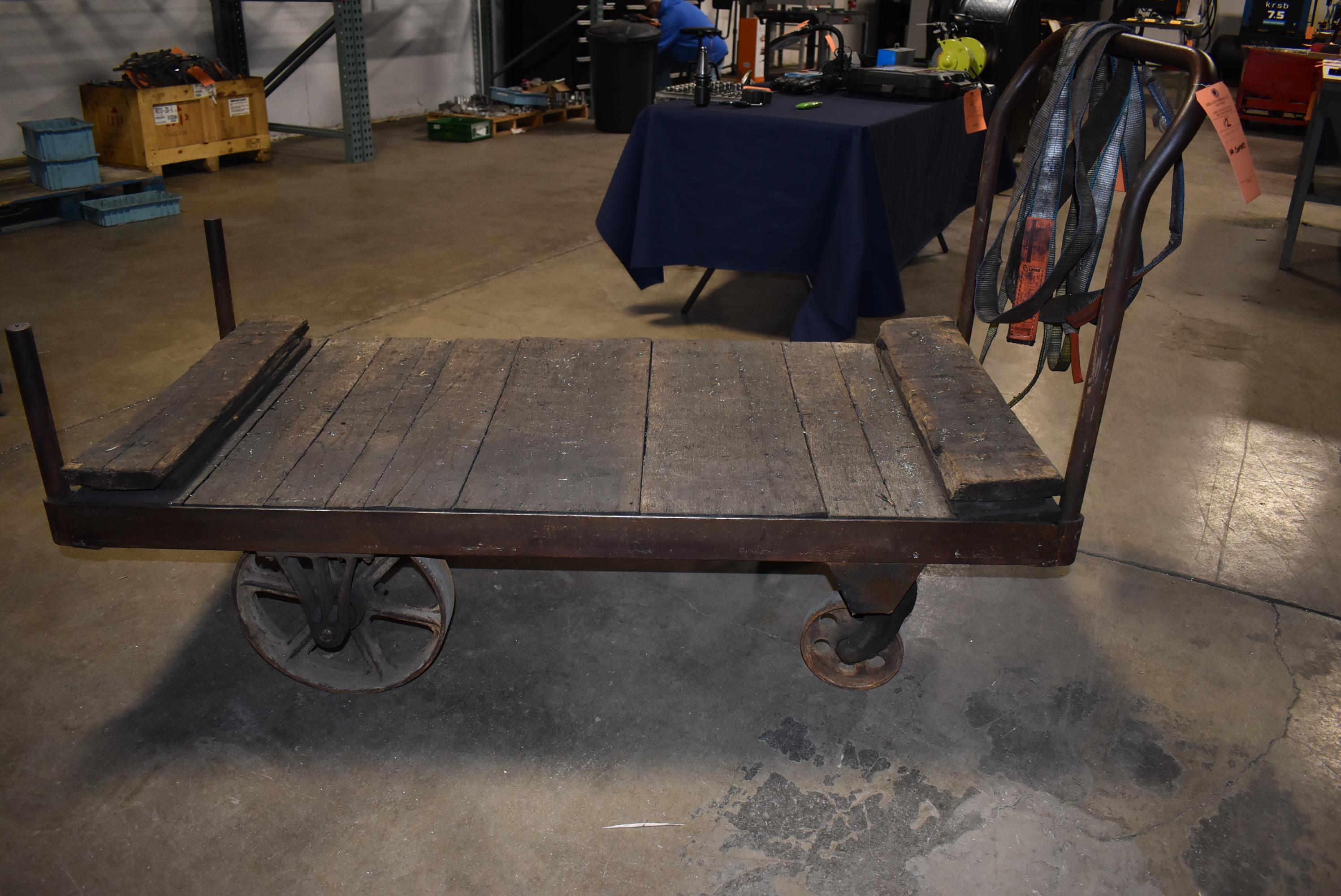 VINTAGE SHOP CART, 30" x 5' WOOD DECK, NO CONTENTS