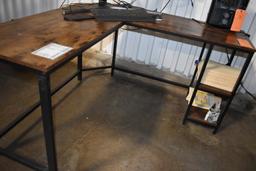 L-SHAPED DESK, WOODGRAIN LAMINATE TOP WITH BLACK BASE