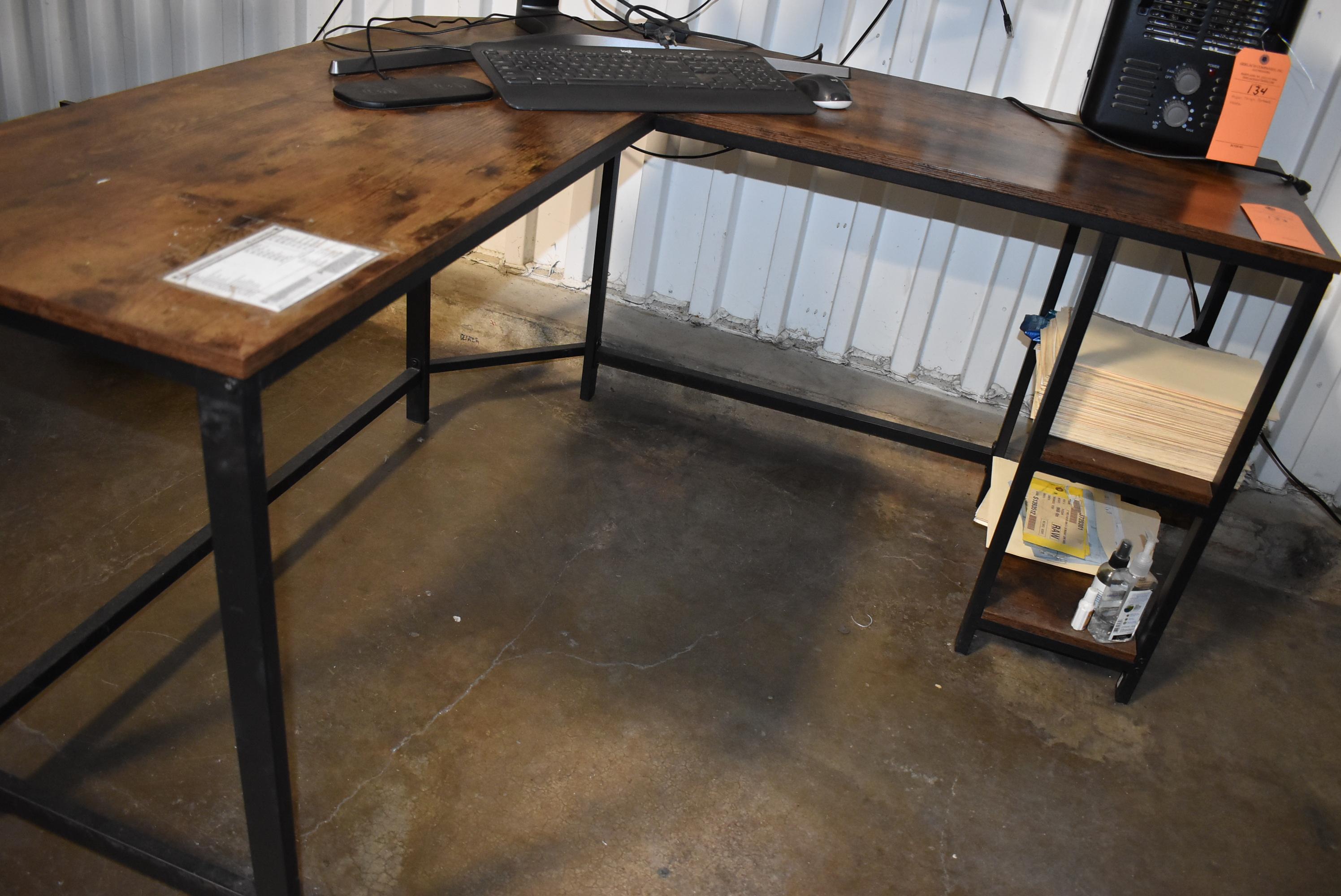 L-SHAPED DESK, WOODGRAIN LAMINATE TOP WITH BLACK BASE