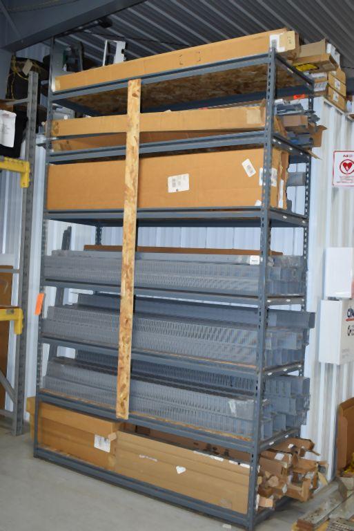 GREY METAL SHELVING UNIT, 24"D X 6'W X 9'H