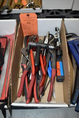 BOX W/PLIERS, BENT NEEDLE NOSE LONG GRIP PLIERS,