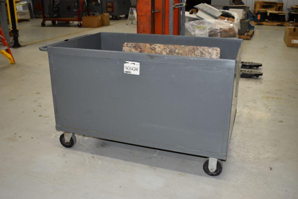 GRAY METAL CART ON CASTERS, 30" X 47-3/4" X 31"H