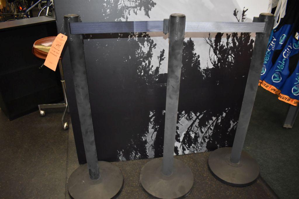 (3) STANCHIONS WITH GRAY RETRACTABLE BELTS