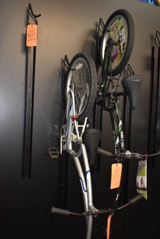 (4) BIKE WALL DISPLAY/STORAGE RACKS WITH BACKBOARDS,