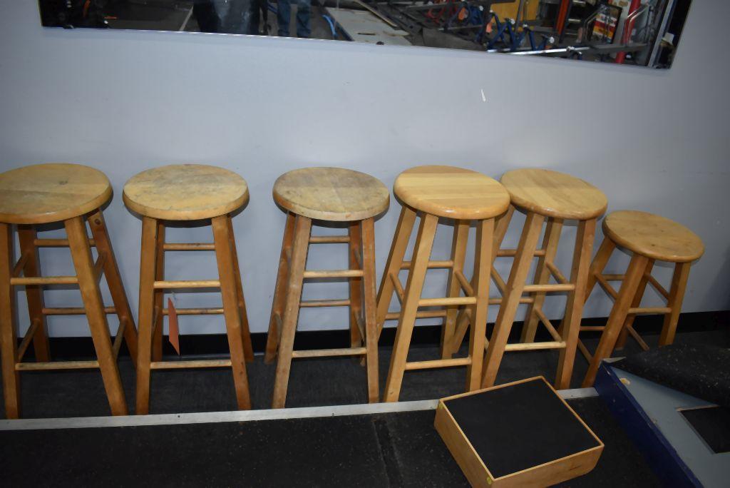 (6) WOODEN STOOLS, 29" AND 24"