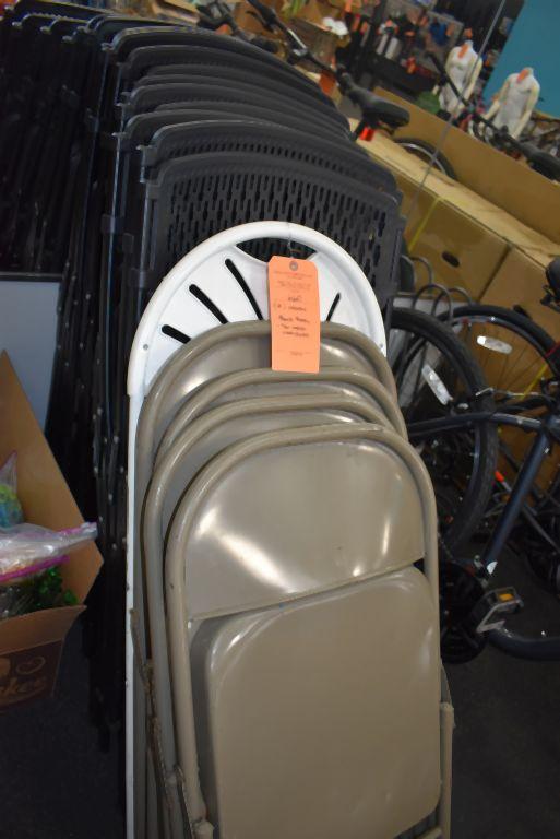 (15) FOLDING CHAIRS, BLACK PLASTIC, TAN METAL AND