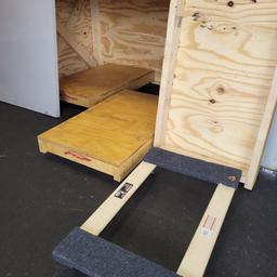 HOMEMADE WOODEN STORAGE BIN, FRONT REMOVES -