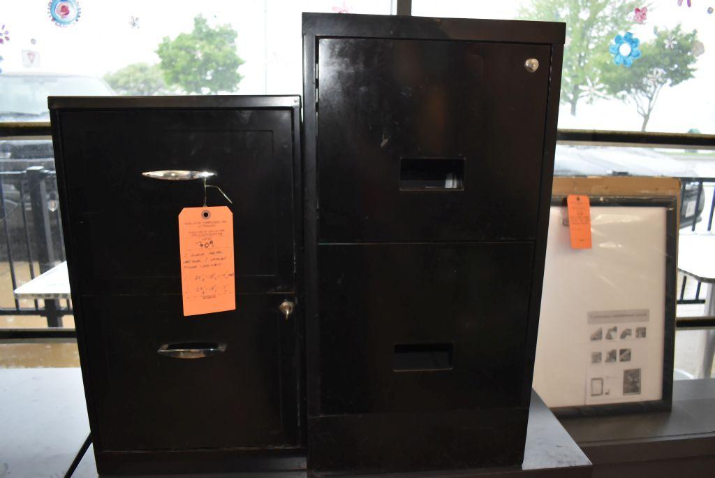 (2) BLACK METAL VERTICAL TWO DRAWER FILING CABINETS,