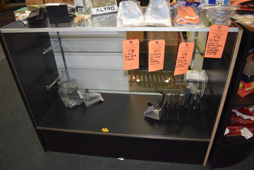 THREE PIECE L-SHAPED DISPLAY CASE WITH TWO GLASS CASES