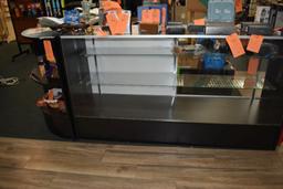 THREE PIECE L-SHAPED DISPLAY CASE WITH TWO GLASS CASES