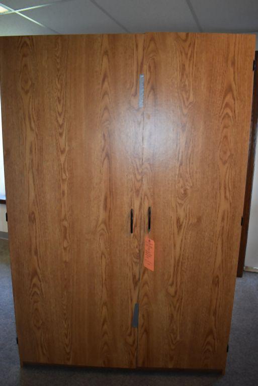 LARGE BROWN WARDROBE CABINET, WOODGRAIN PARTICLE BOARD,