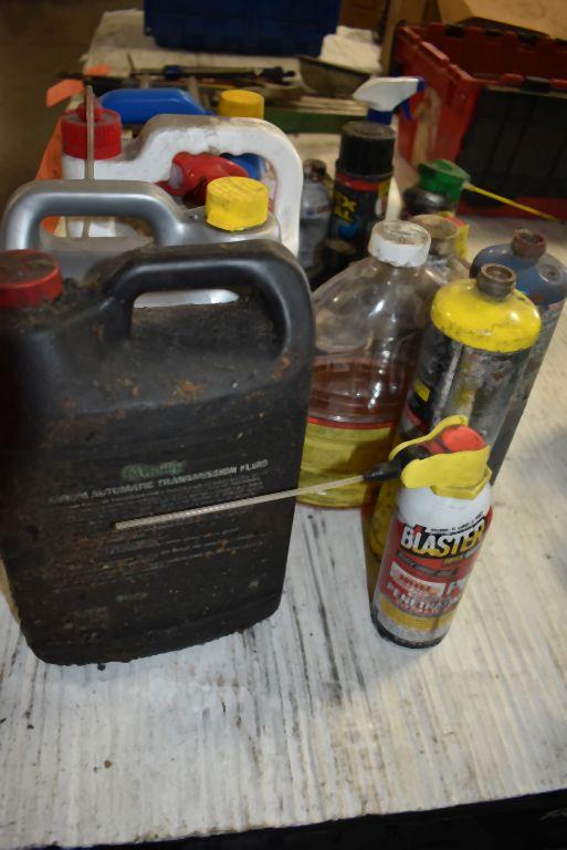 MISC. CANS AND BOTTLES OF; OIL COOLANT, SPRAYS,
