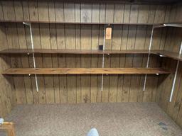 (3) WALL MOUNTED FINISHED SOLID PINE SHELVES W/BRACKETS,