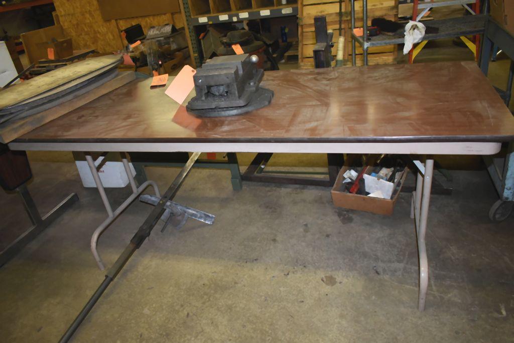 FOLDING TABLE WITH WOODGRAIN TOP, NO CONTENTS, 6' x 30"