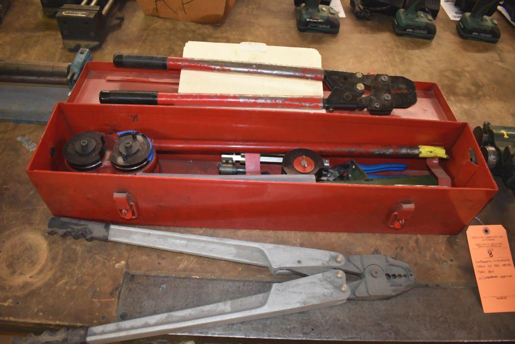 SWAGGING AND CRIMPING TOOLS IN RED METAL TOOLBOX
