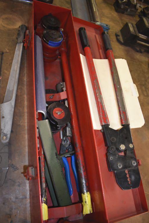 SWAGGING AND CRIMPING TOOLS IN RED METAL TOOLBOX