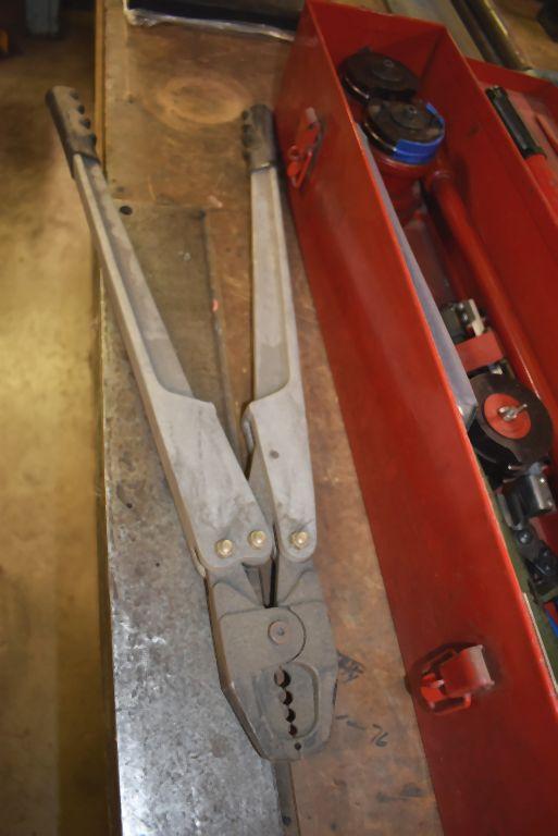 SWAGGING AND CRIMPING TOOLS IN RED METAL TOOLBOX