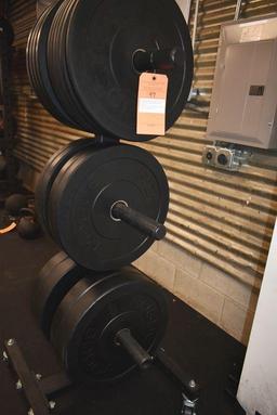 Rogue 6-place rolling free weight rack. With Rogue rubberized plate weights