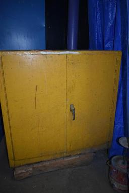 YELLOW TWO DOOR FLAMMABLE MATERIALS CABINET WITH CONTENTS, 36"H x 36"W x 24"DEEP