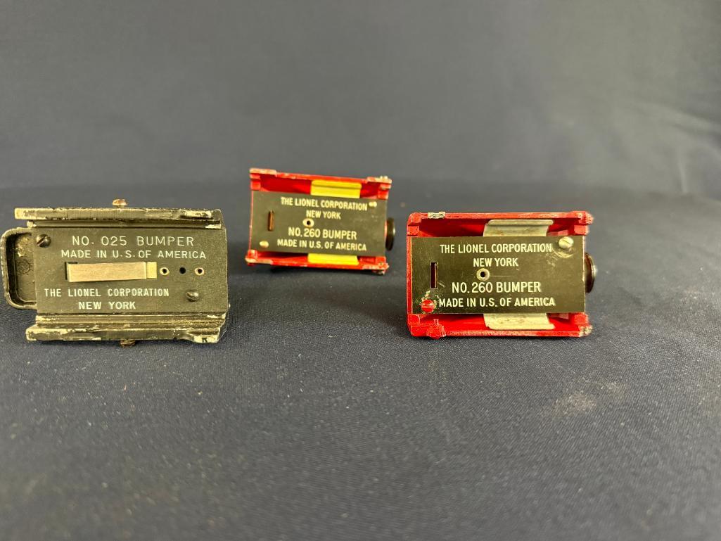 LIONEL BUMPERS; (2) NO. 260 BUMPERS AND (1) NO. 025 BUMPER,