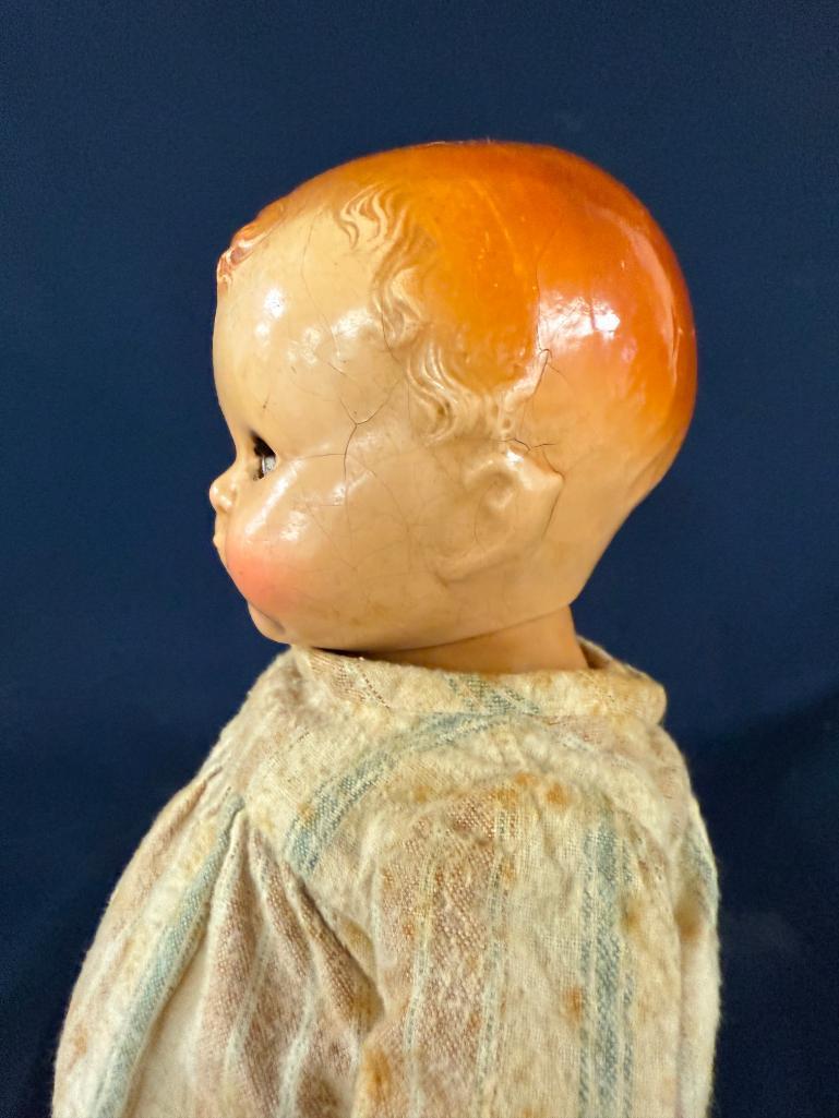 LOT OF (3) VITAGE DOLLS, LARGEST IS 24" TALL, CAMEO DOLL-18" TALL AND SMALL DOLL WITH A COMPOSITE