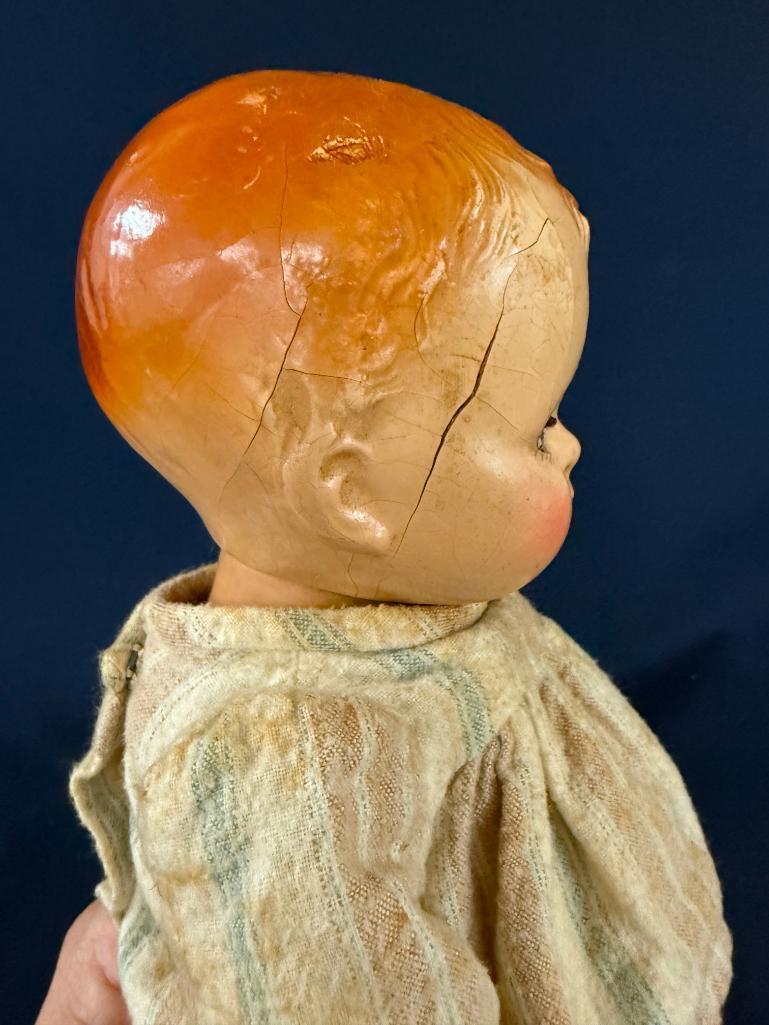 LOT OF (3) VITAGE DOLLS, LARGEST IS 24" TALL, CAMEO DOLL-18" TALL AND SMALL DOLL WITH A COMPOSITE