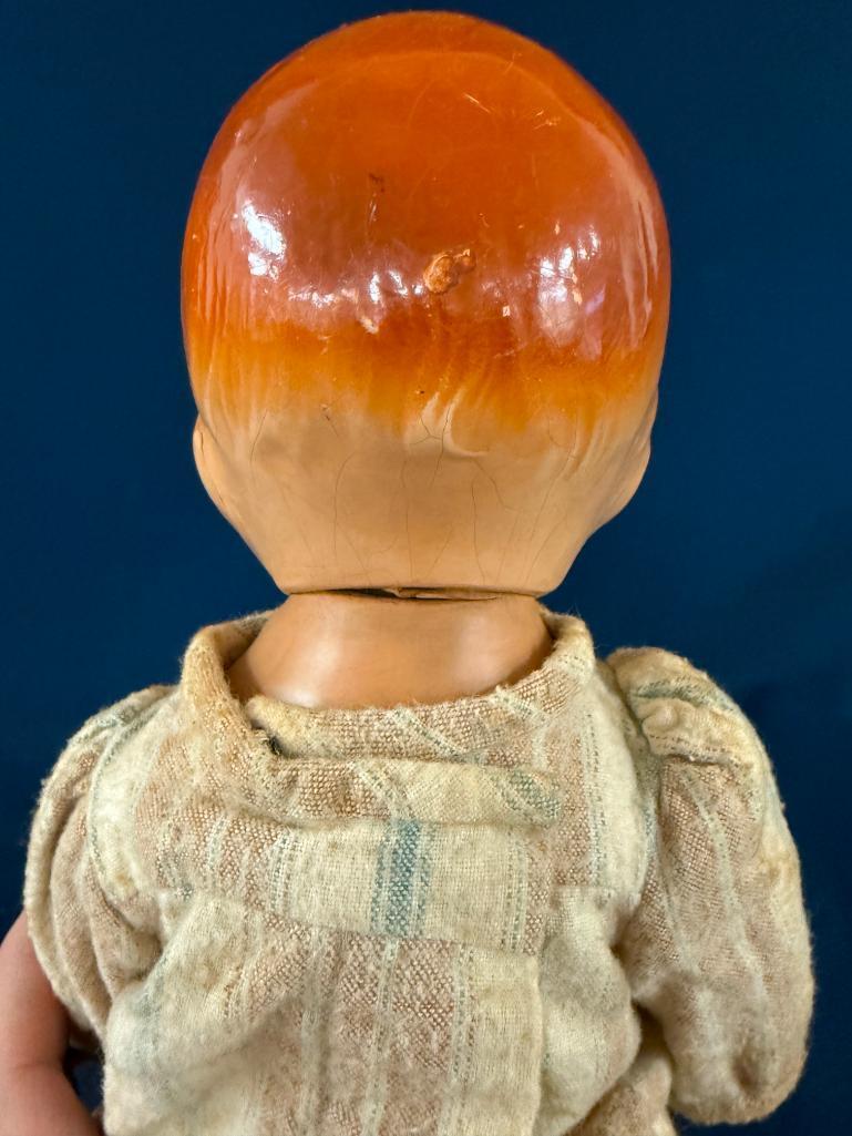 LOT OF (3) VITAGE DOLLS, LARGEST IS 24" TALL, CAMEO DOLL-18" TALL AND SMALL DOLL WITH A COMPOSITE