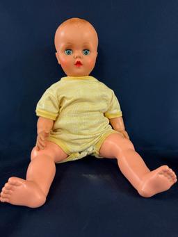 LOT OF (3) VITAGE DOLLS, LARGEST IS 24" TALL, CAMEO DOLL-18" TALL AND SMALL DOLL WITH A COMPOSITE