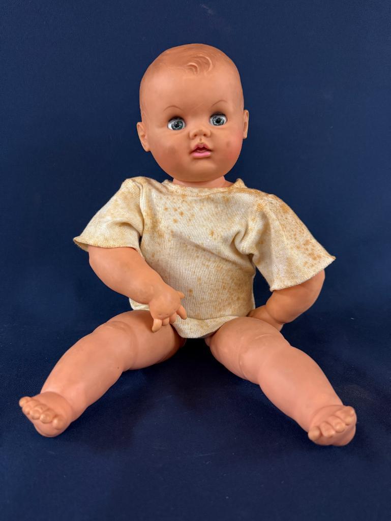 LOT OF (3) VITAGE DOLLS, LARGEST IS 24" TALL, CAMEO DOLL-18" TALL AND SMALL DOLL WITH A COMPOSITE